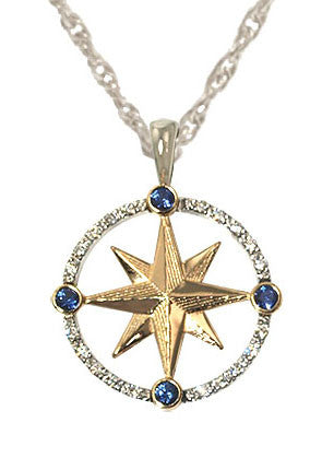 Compass Rose Diamond & Sapphire Necklace